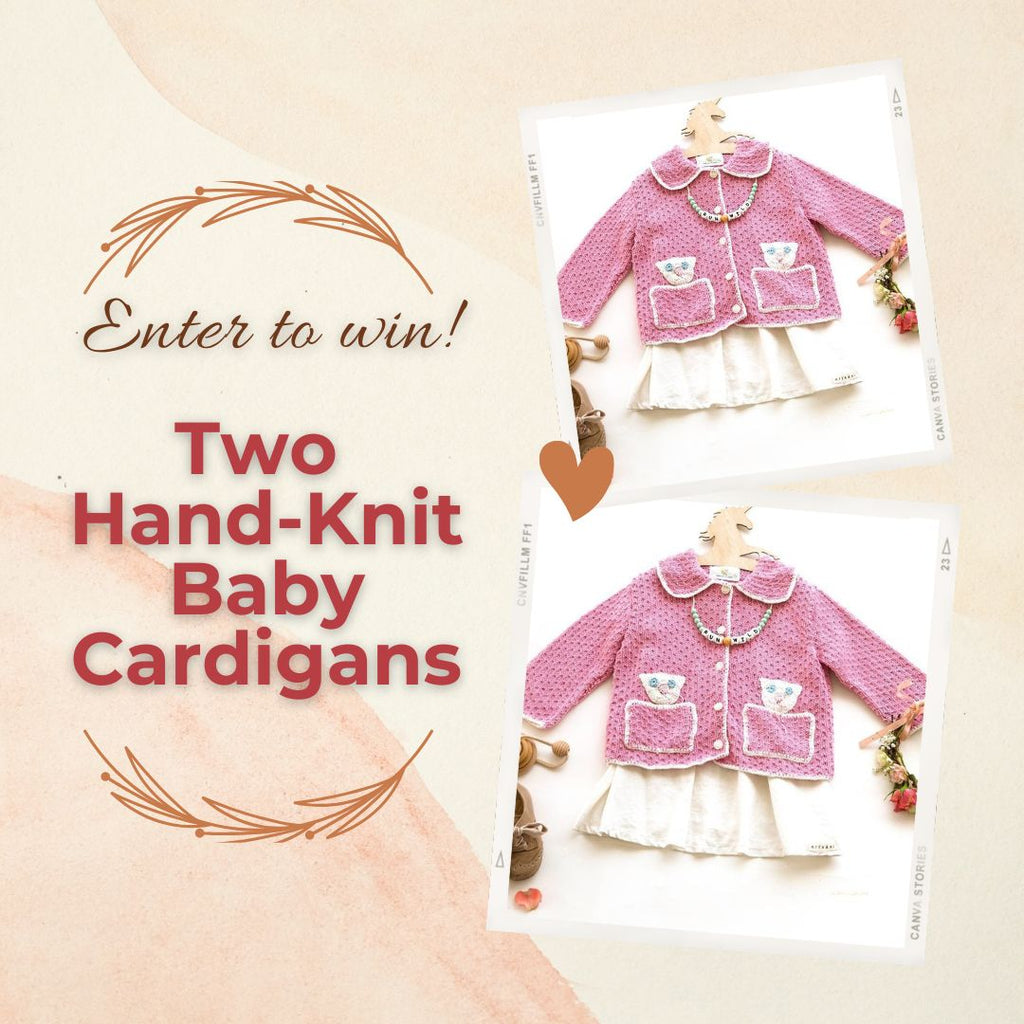 Two hand-knit cotton bamboo baby cardigans from JuneBee Baby giveaway — heirloom quality artisan knitwear.