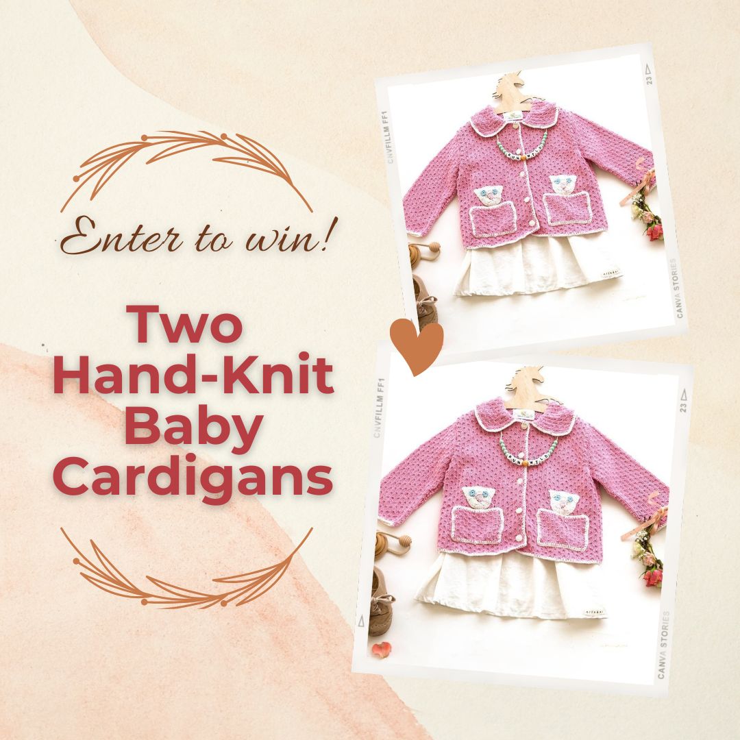 Two hand-knit cotton bamboo baby cardigans from JuneBee Baby giveaway — heirloom quality artisan knitwear.