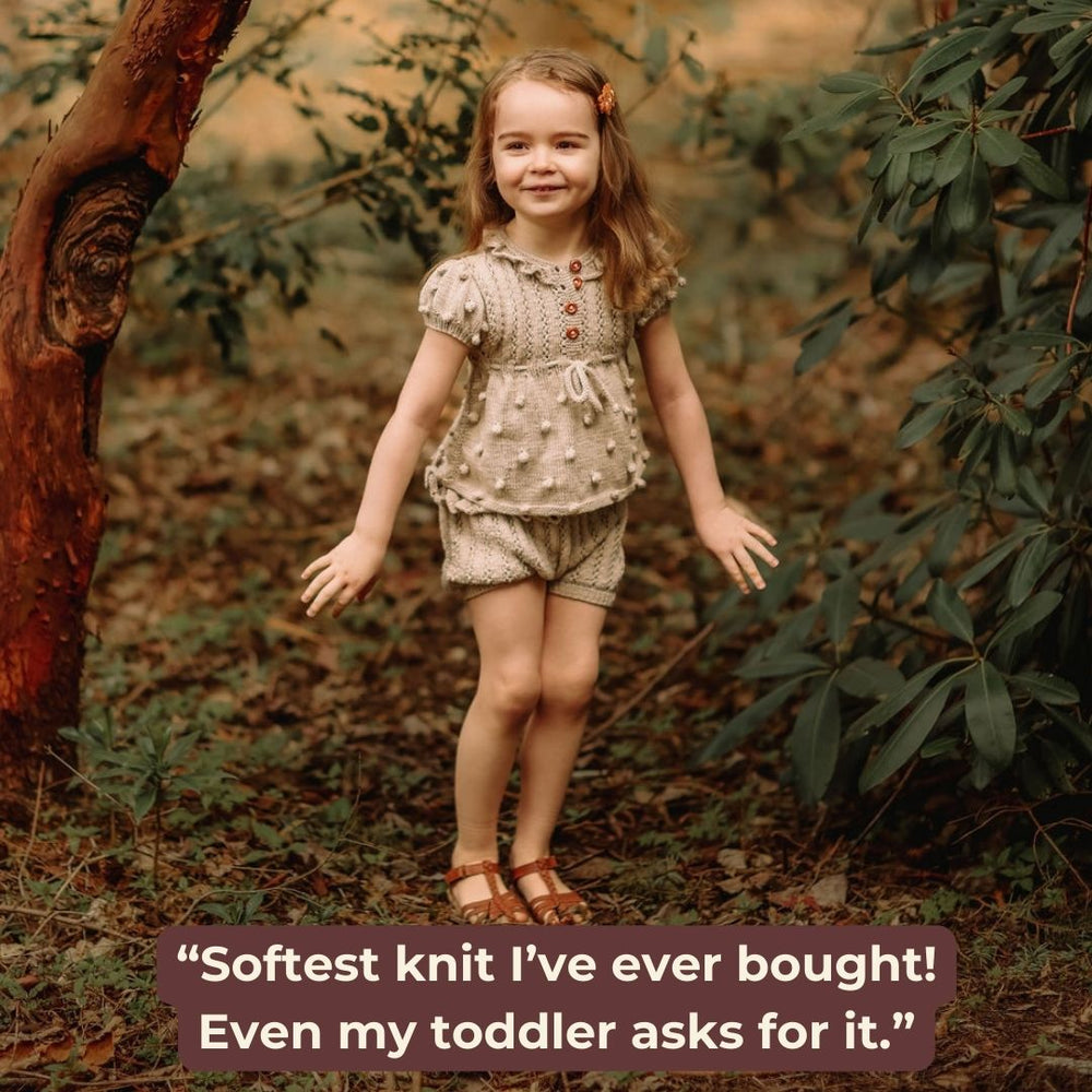 Dora hand-knit set. Heirloom quality cotton bamboo children's tunic and bloomers