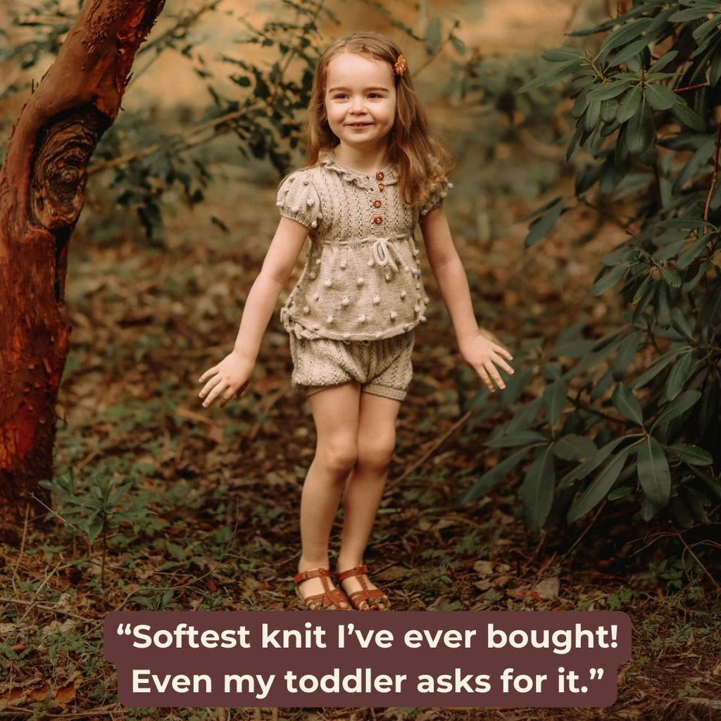 Dora hand-knit set. Heirloom quality cotton bamboo children's tunic and bloomers