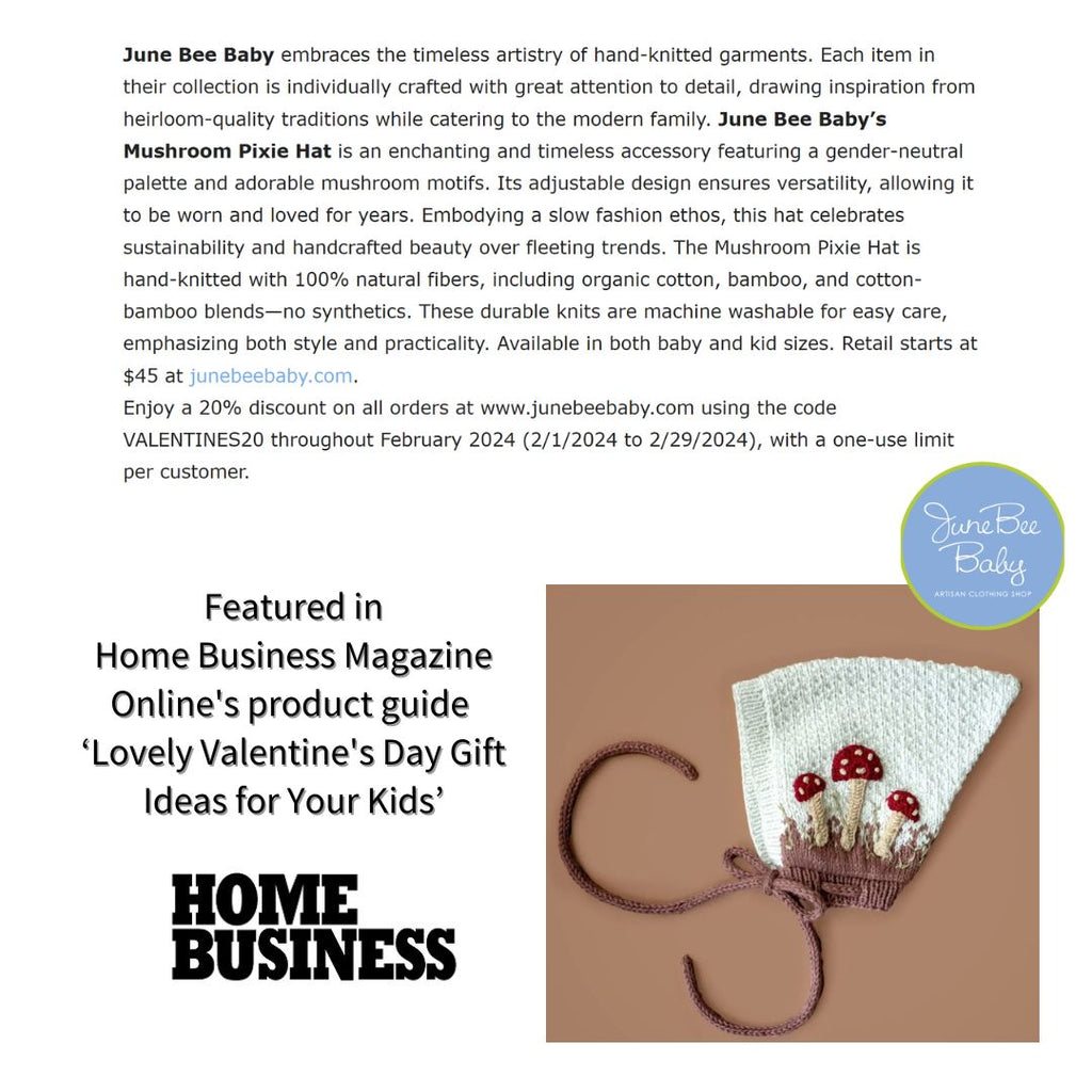 Home Business Magazine feature - JuneBee Baby Valentine's Day gift guide