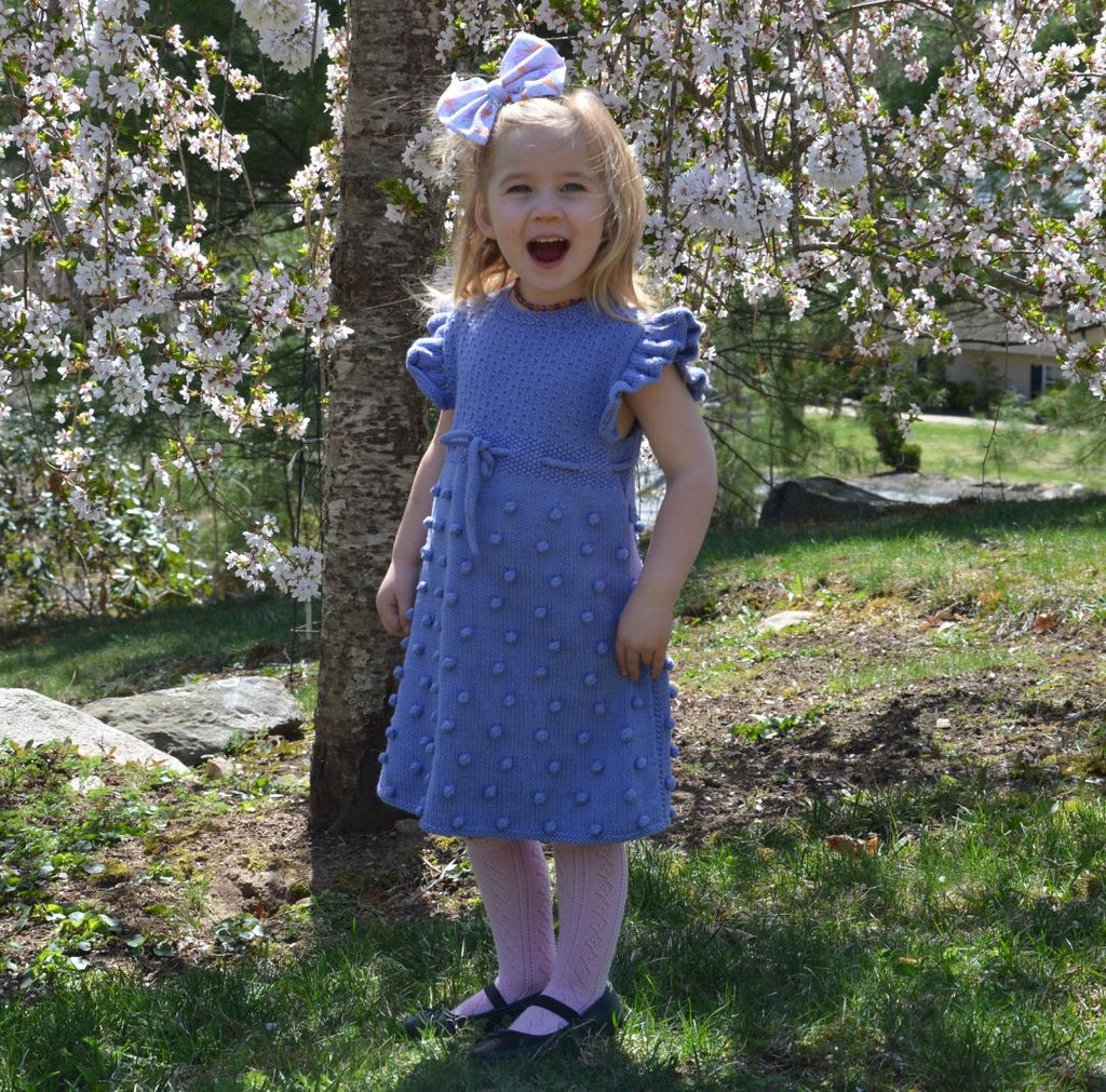 Popcorn Knit Dress in Periwinkle - handmade cotton bamboo children's dress by JuneBee Baby