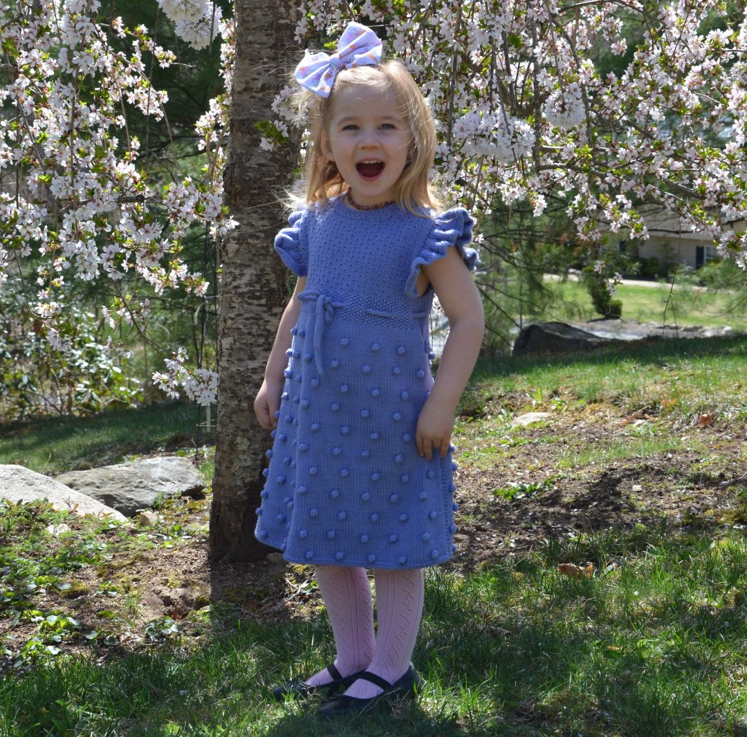 Popcorn Knit Dress in Periwinkle - handmade cotton bamboo children's dress by JuneBee Baby