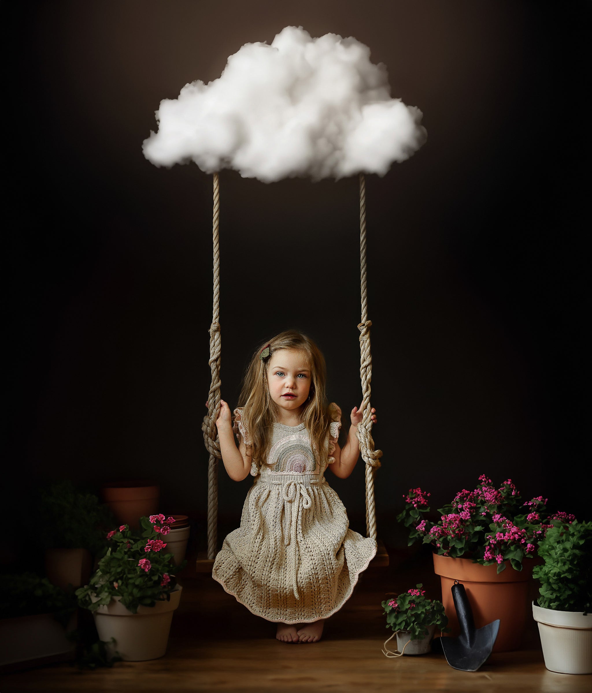 Handmade girls' dress with rainbow motifs