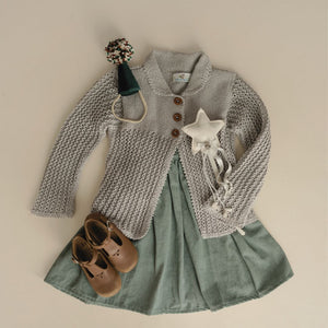 Vintage lace knit baby cardigan in gray with wooden buttons - Adele by JuneBee Baby