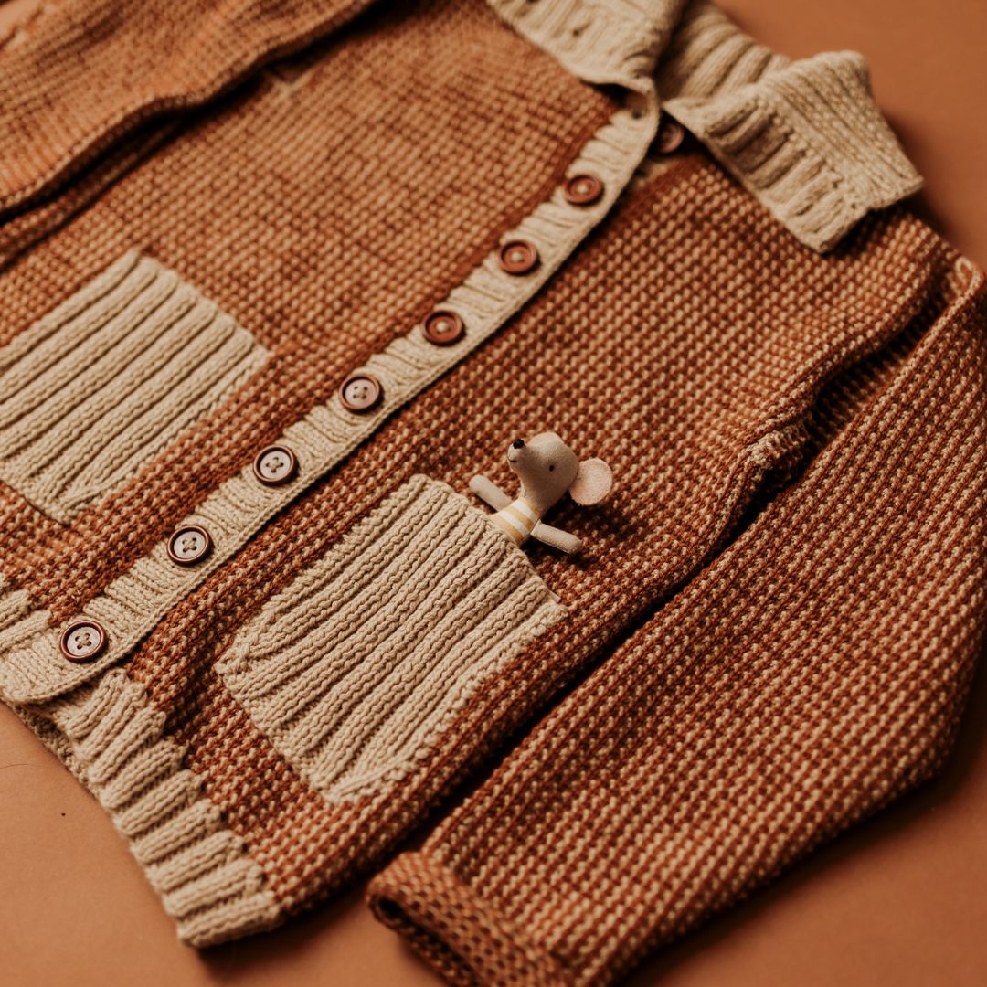 Aria Cardigan in beige and rust - fisherman rib stitch cardigan by JuneBee Baby
