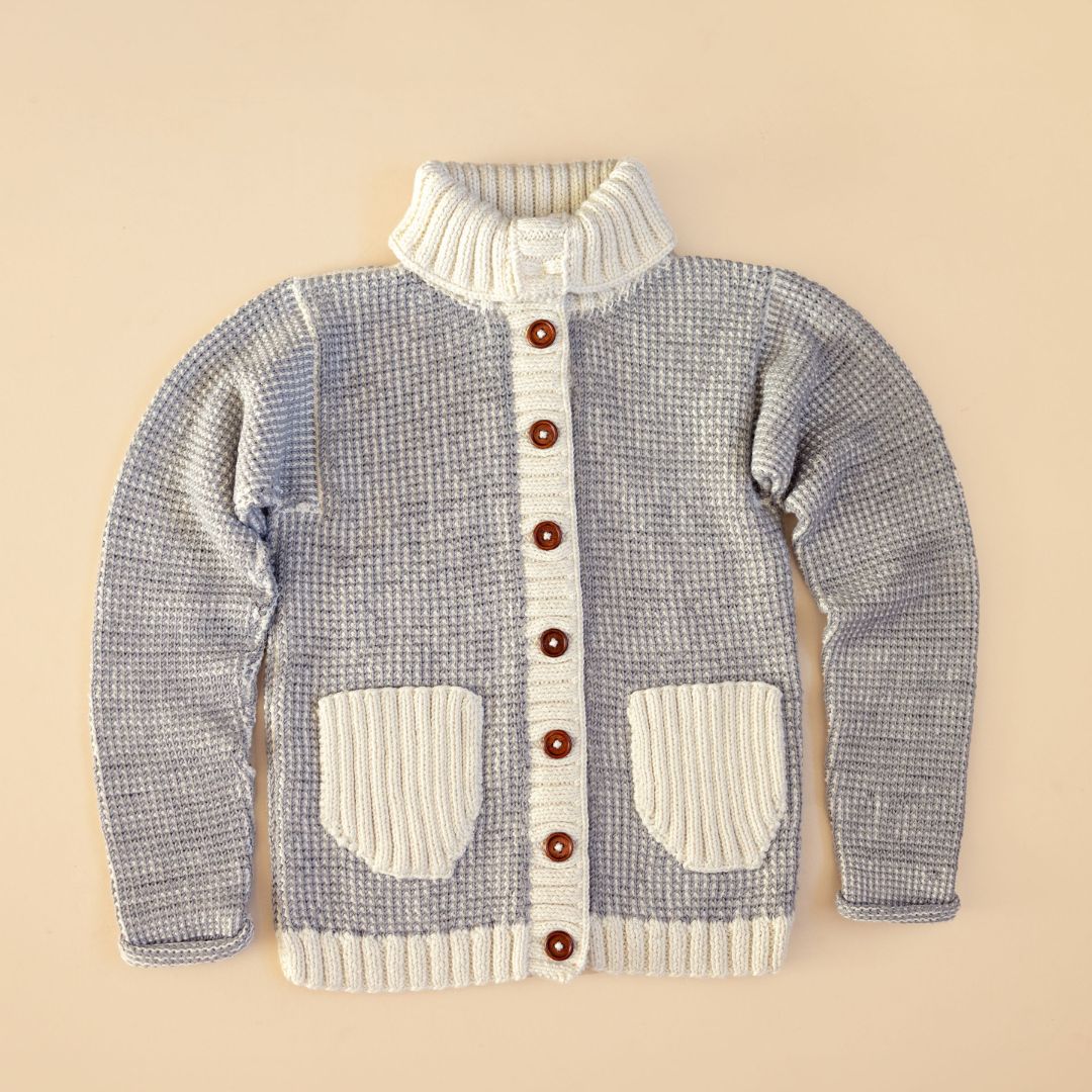 Aria Cardigan in cream and gray - fisherman rib stitch kids cardigan by JuneBee Baby
