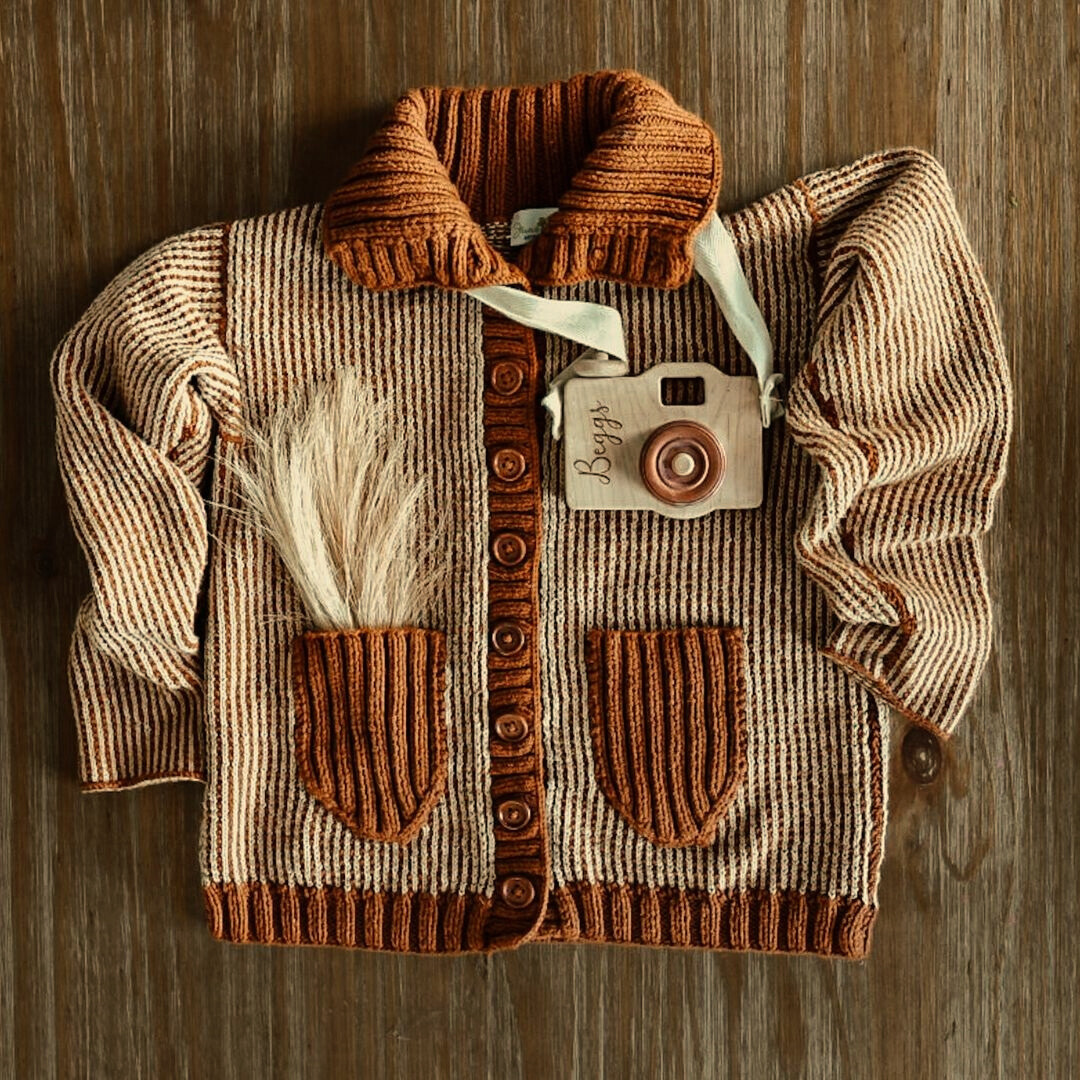 Aria Cardigan in rust and beige - made-to-order kids cardigan by JuneBee Baby

