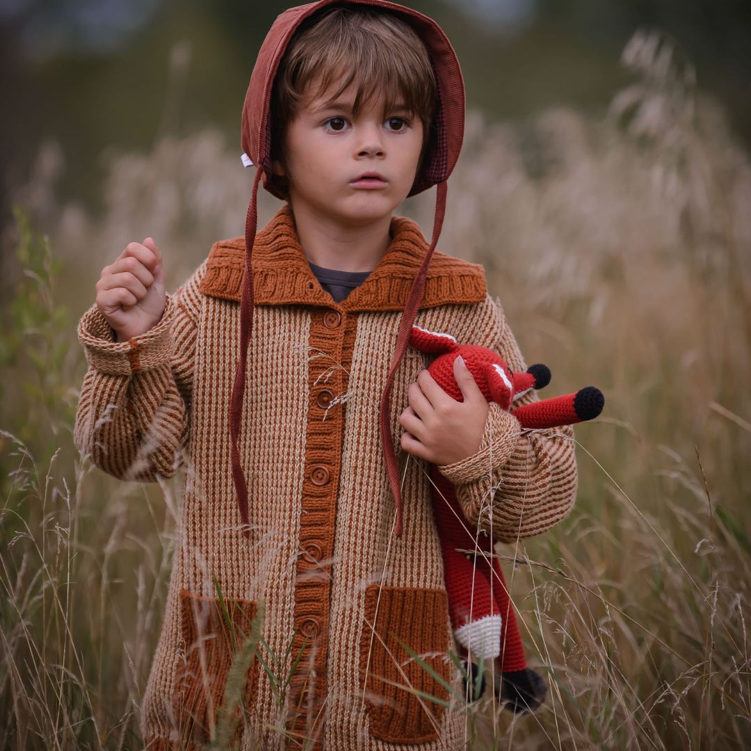 Aria Cardigan with pockets in beige rust - natural fiber kids cardigan by JuneBee Baby
