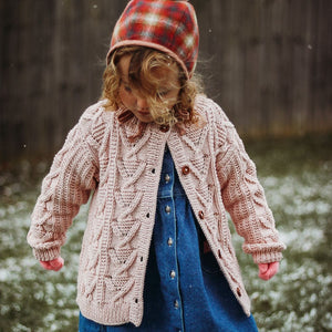 Aspen Cardigan in Blush, hand-knit natural fiber cardigan by JuneBee Baby