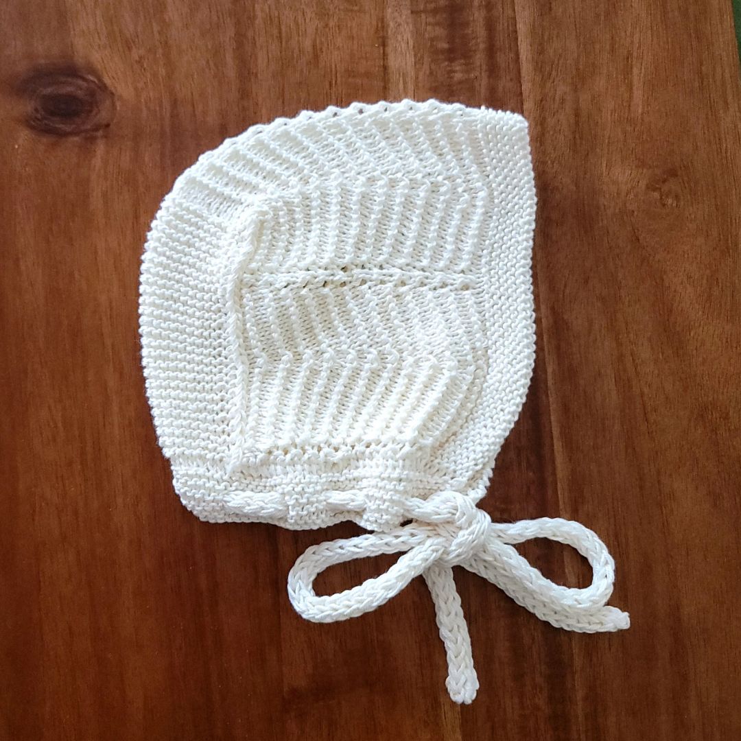 Cream Baby Bonnet in lace knit