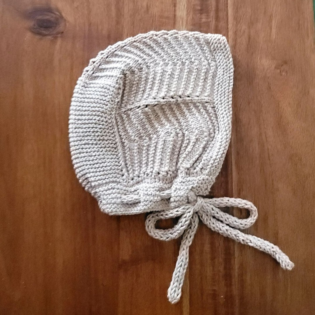 Light Oatmeal Baby Bonnet in light oatmeal