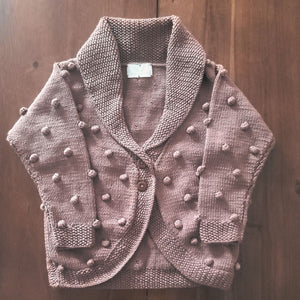 Handmade popcorn stitch shawl collar cardigan in mocha - natural fiber knitwear by JuneBee Baby
