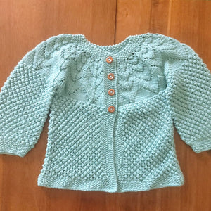 Handmade bubble stitch baby cardigan in cyan - cotton bamboo knit by JuneBee Baby
