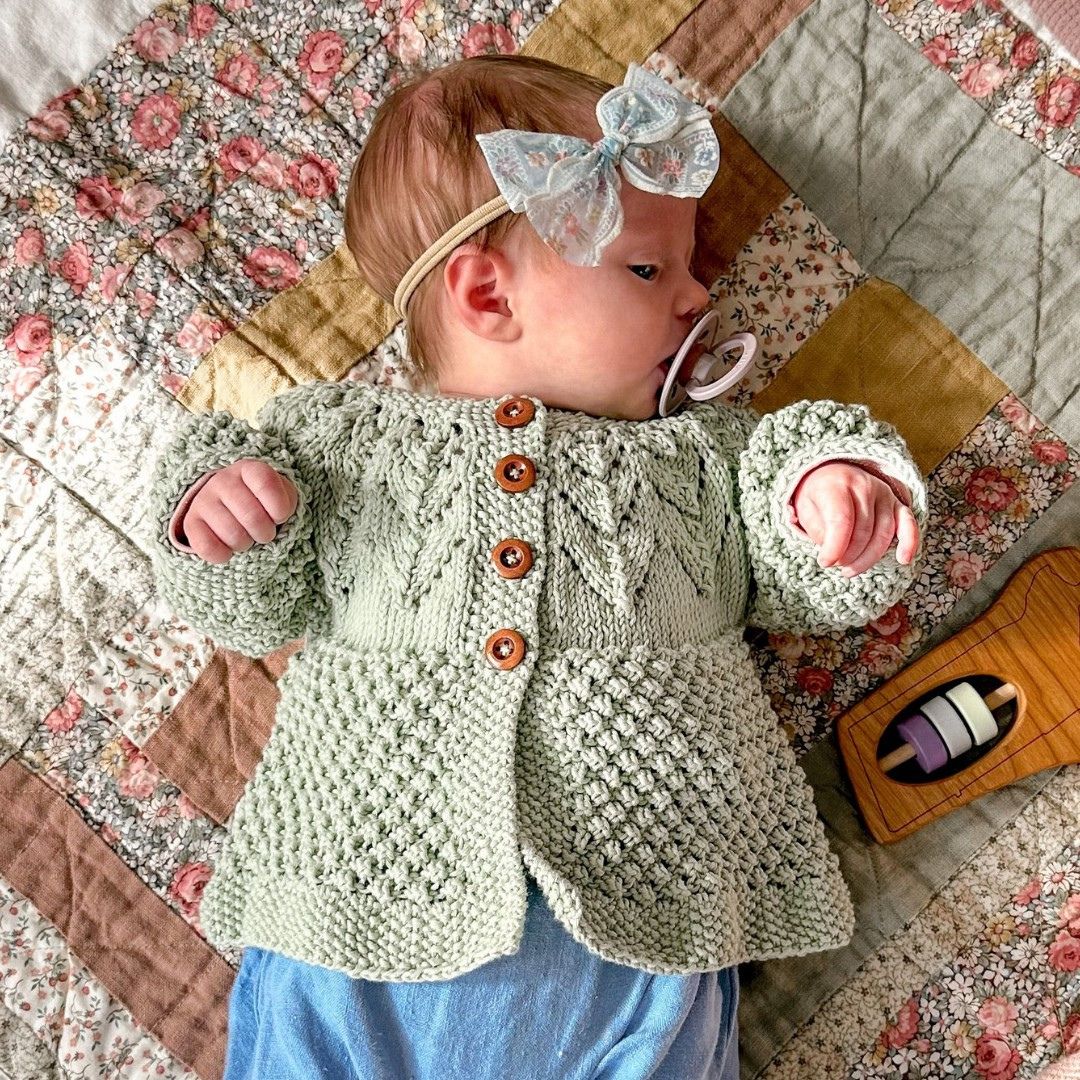 Bubble Cardigan in sage green - cotton bamboo bubble stitch cardigan by JuneBee Baby
