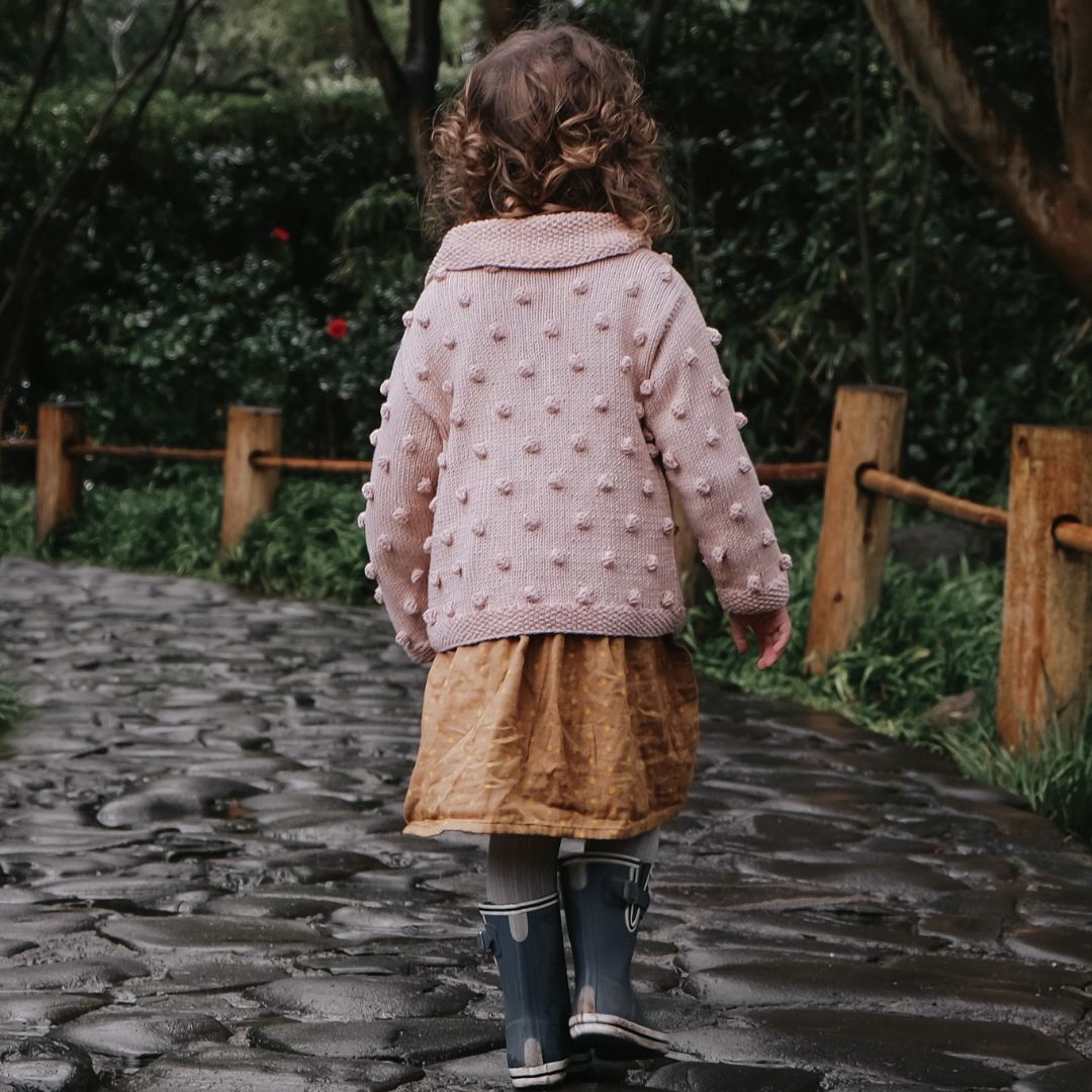 Carrie Cardigan in blush beige - heirloom popcorn knit cardigan by JuneBee Baby
