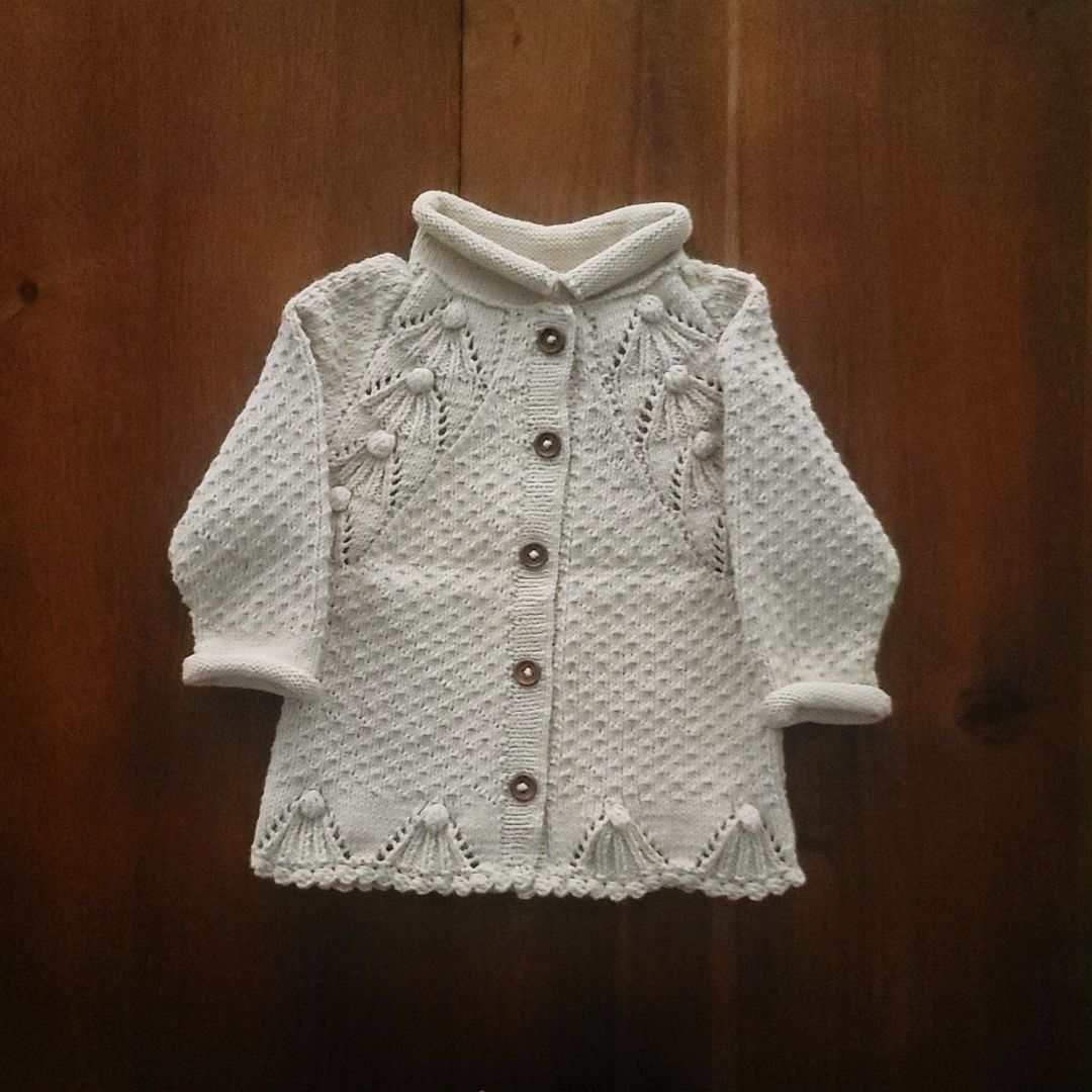 Christine Cardigan in ecru - delicate lace knit with popcorn details by JuneBee Baby