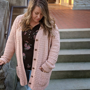 Hand-knit cotton bamboo cable cardigan in Blush-Beige – made-to-order baby & kids knitwear

