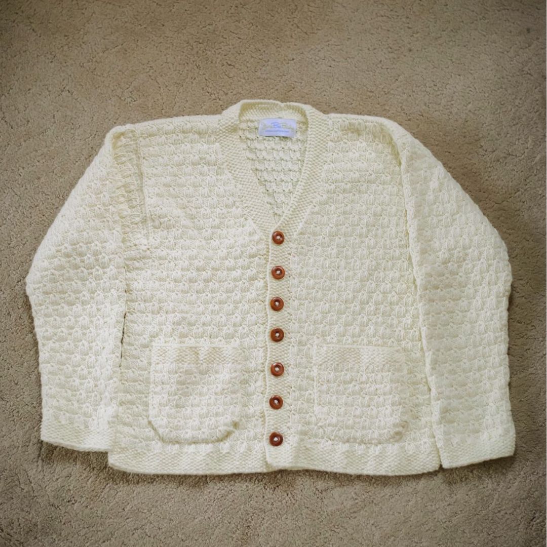 Hand-knit cotton bamboo cable cardigan in Champagne – made-to-order baby & kids knitwear
