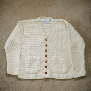 Hand-knit cotton bamboo cable cardigan in Champagne – made-to-order baby & kids knitwear
