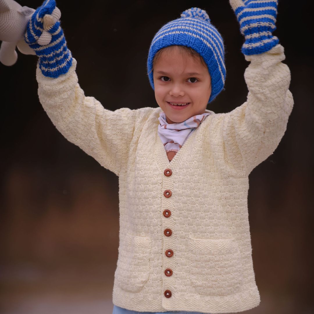 Darcy Cardi in Champagne – artisan-made cable knit cardigan cotton bamboo baby & kids
