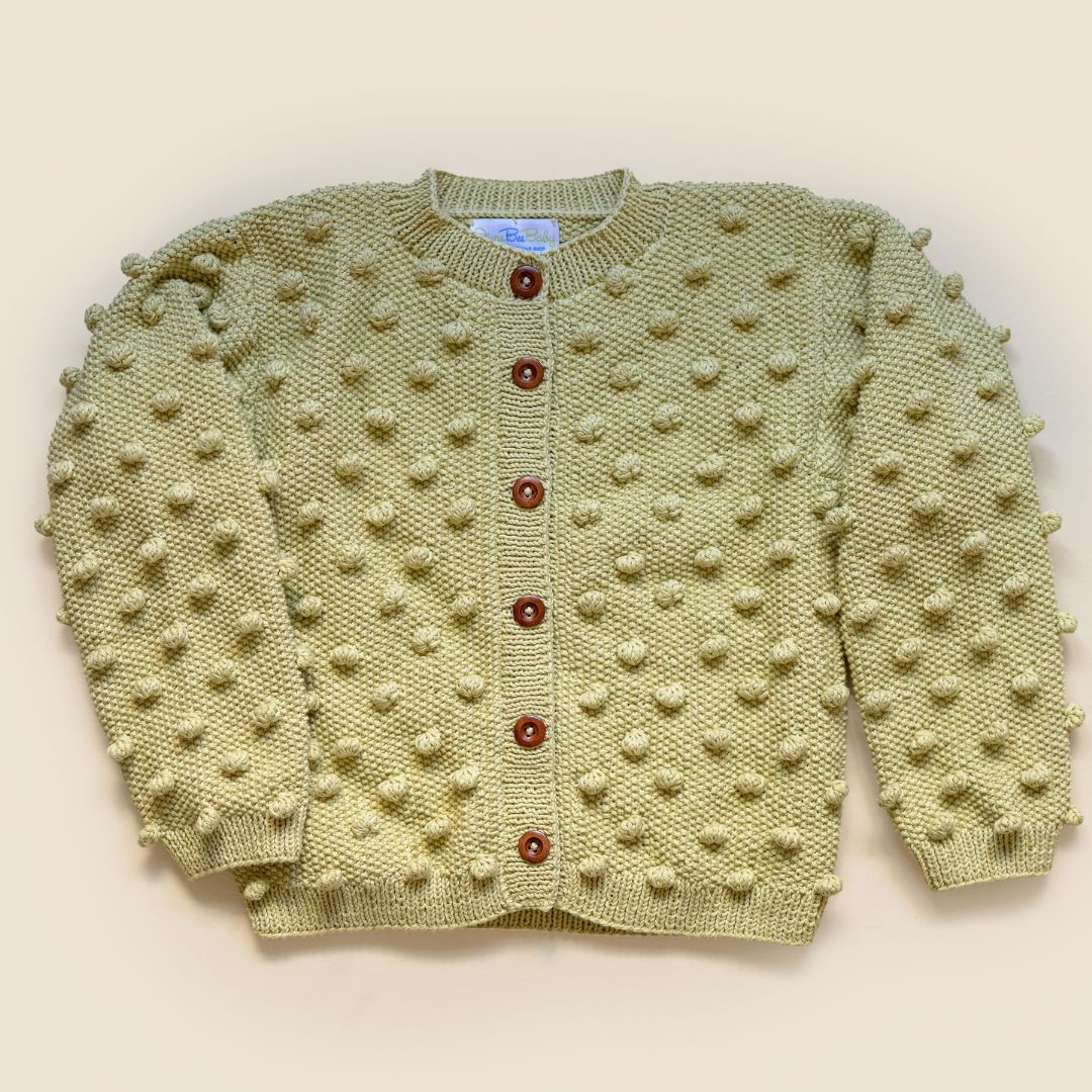 Dublin Cardigan in Light Yellow - Handmade Popcorn Knit Baby Cardigan | JuneBee Baby

