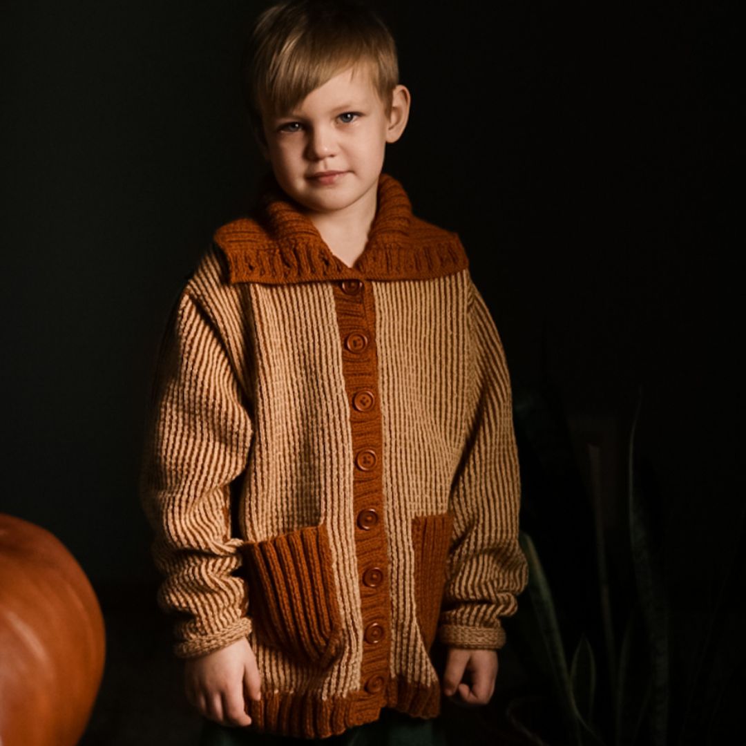 Fisherman rib Aria Cardigan in rust beige - artisan knitwear by JuneBee Baby

