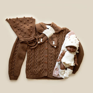 Aspen Cardigan lifestyle photo, handmade kids cardigan by JuneBee Baby
