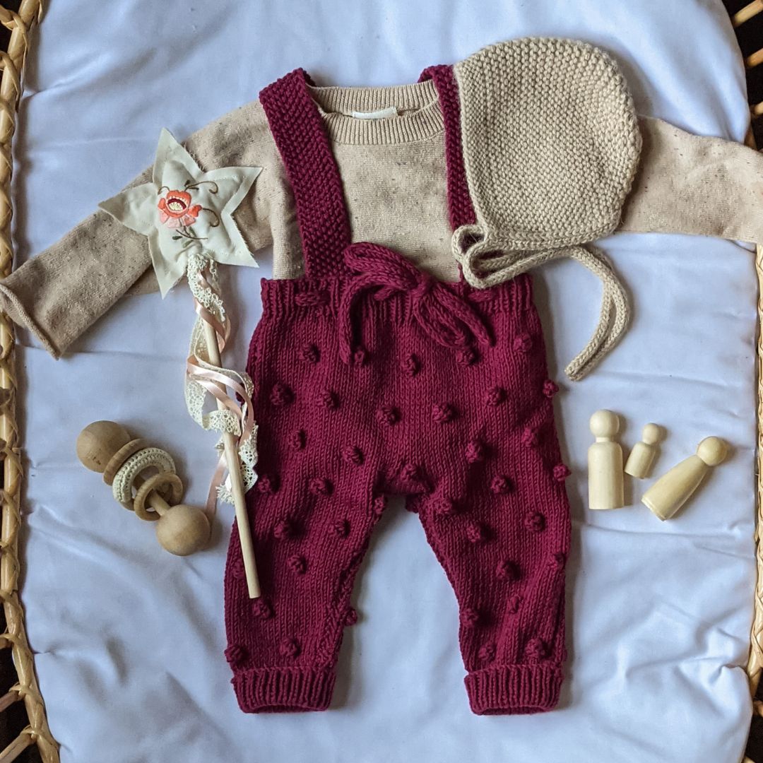 Henley Suspender Pants in Cherry Red - handmade cotton bamboo kids pants by JuneBee Baby

