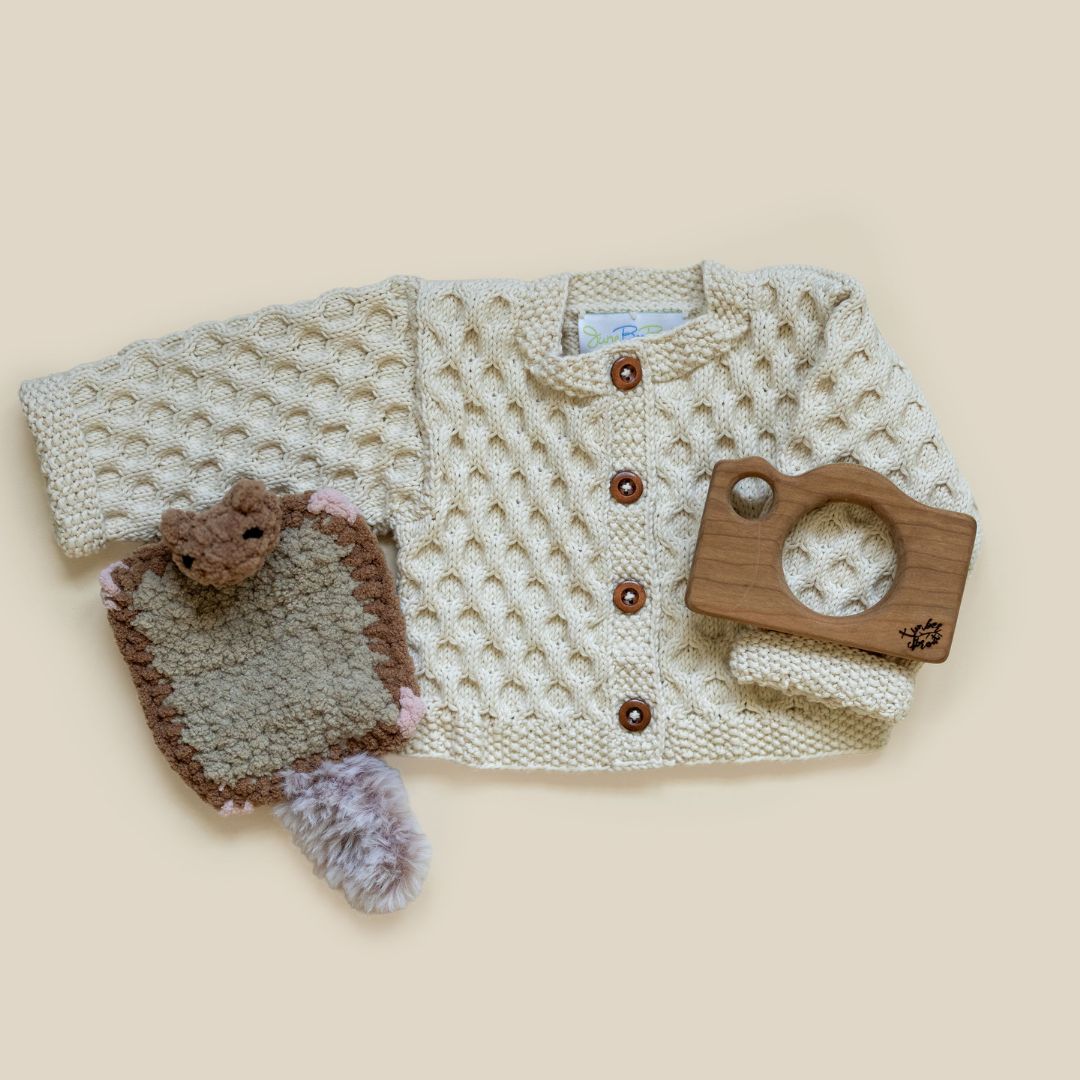 Honeycomb Cardigan in Creamy Pale Yellow - Handmade Kids Knit Cardigan | JuneBee Baby
