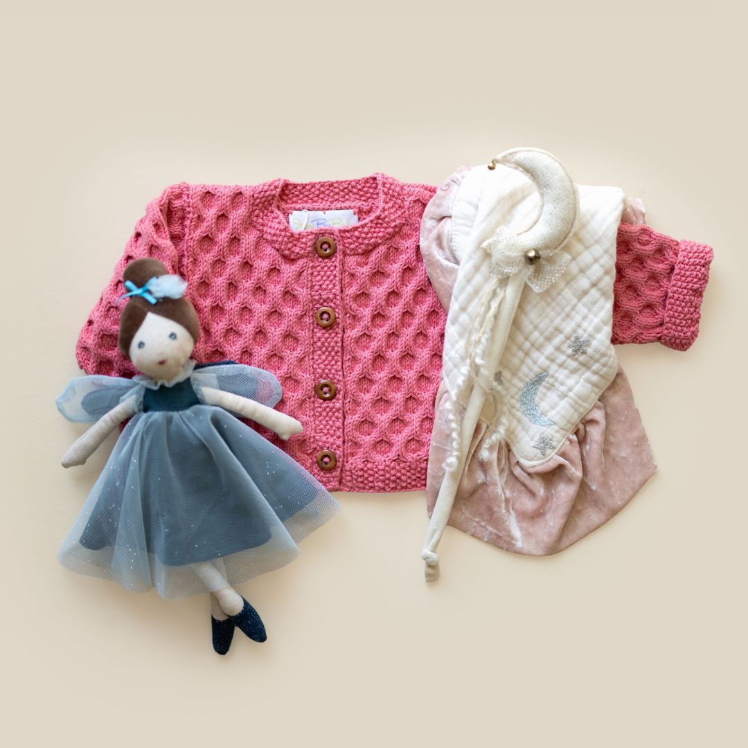 Honeycomb Cardigan in Light Pink - Handmade Kids Knit Cardigan | JuneBee Baby