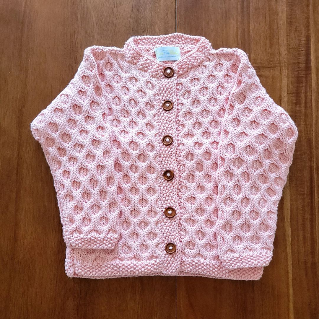 Honeycomb Cardigan in Light Pink - Textured Knit Baby Cardigan | JuneBee Baby