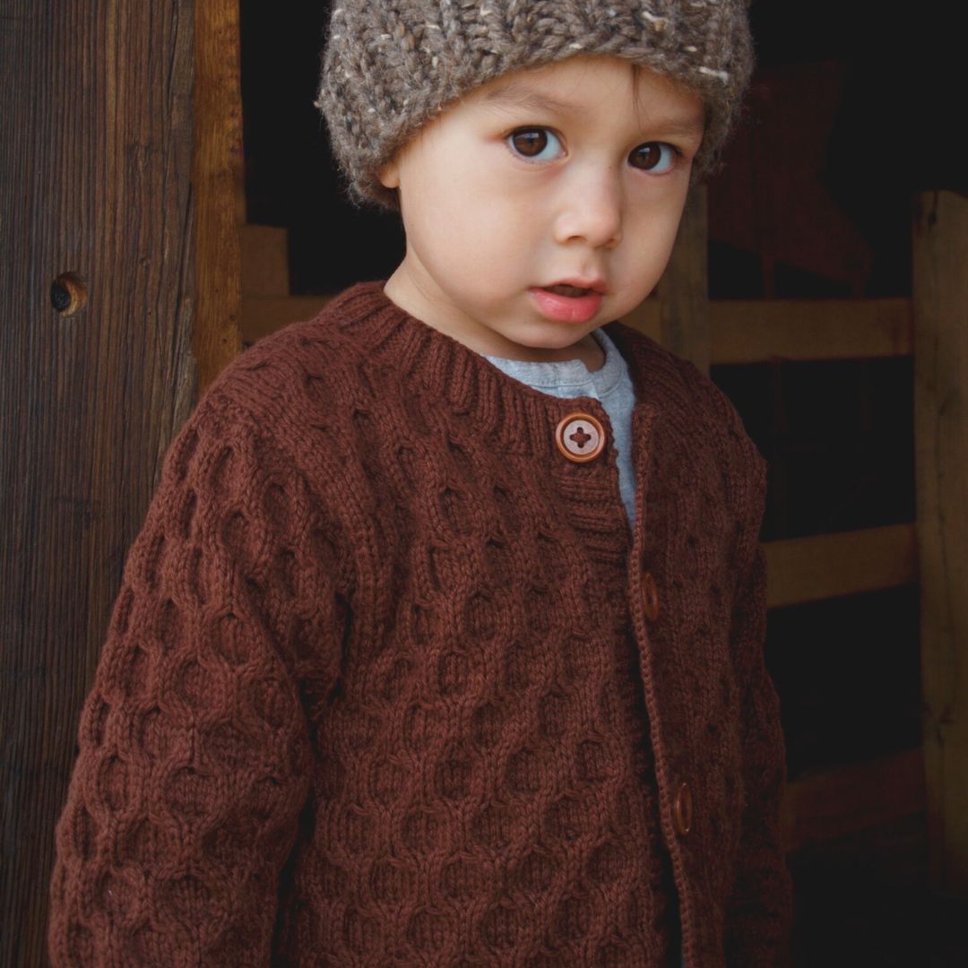 Honeycomb Cardigan in Mocha - Handmade Baby & Kids Knit Cardigan | JuneBee Baby
