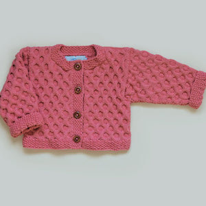 Honeycomb Cardigan in Tuffy Pink - Handmade Kids Knit Cardigan | JuneBee Baby