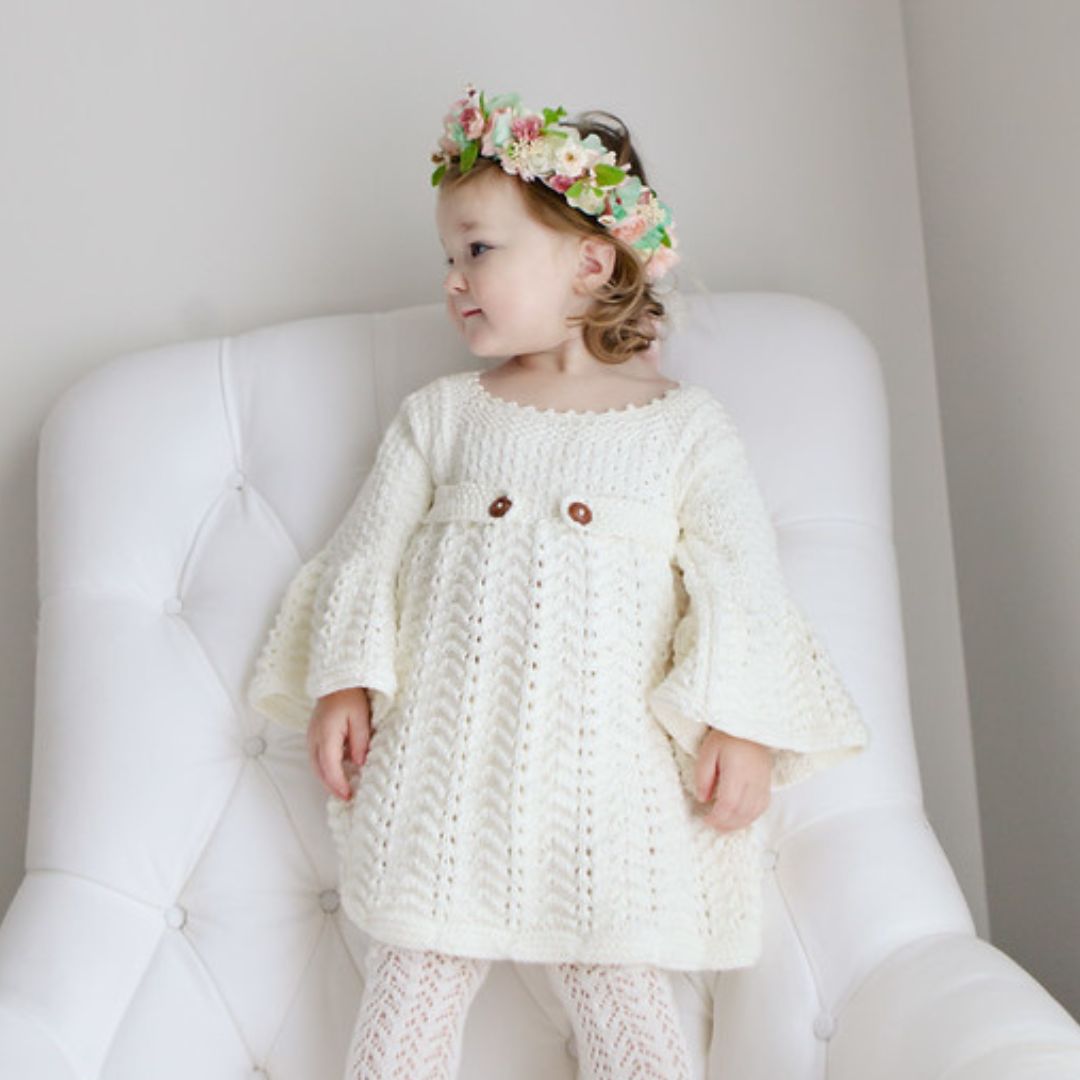June Dress in Cream – Handknit Cotton Bamboo Baby Dress | JuneBee Baby
