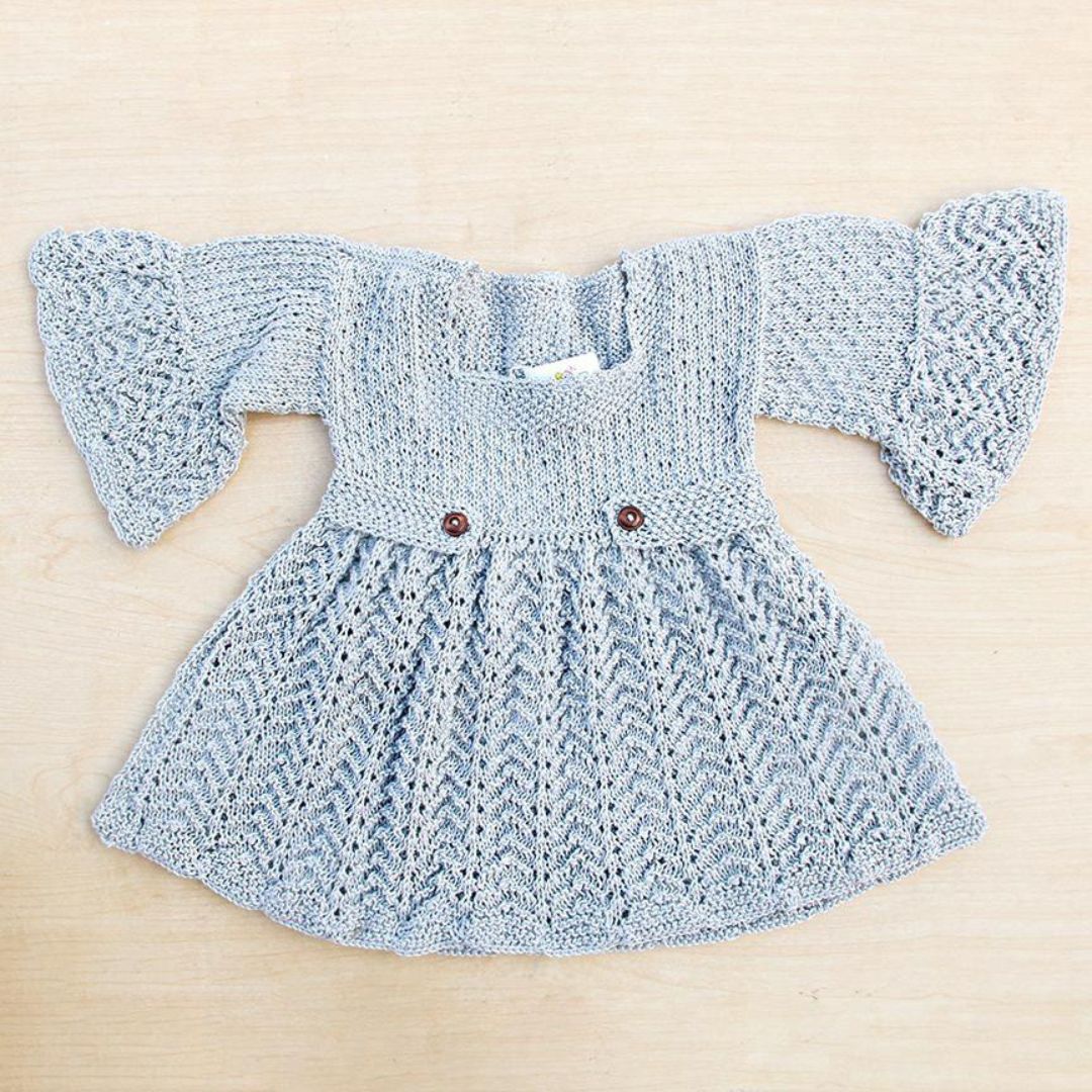 June Dress in Gray – Handknit Lace Baby Doll Dress | JuneBee Baby
