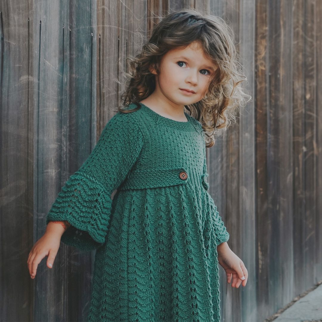 June Dress in Hunter Green – Lace Knit Baby Doll Dress | JuneBee Baby
