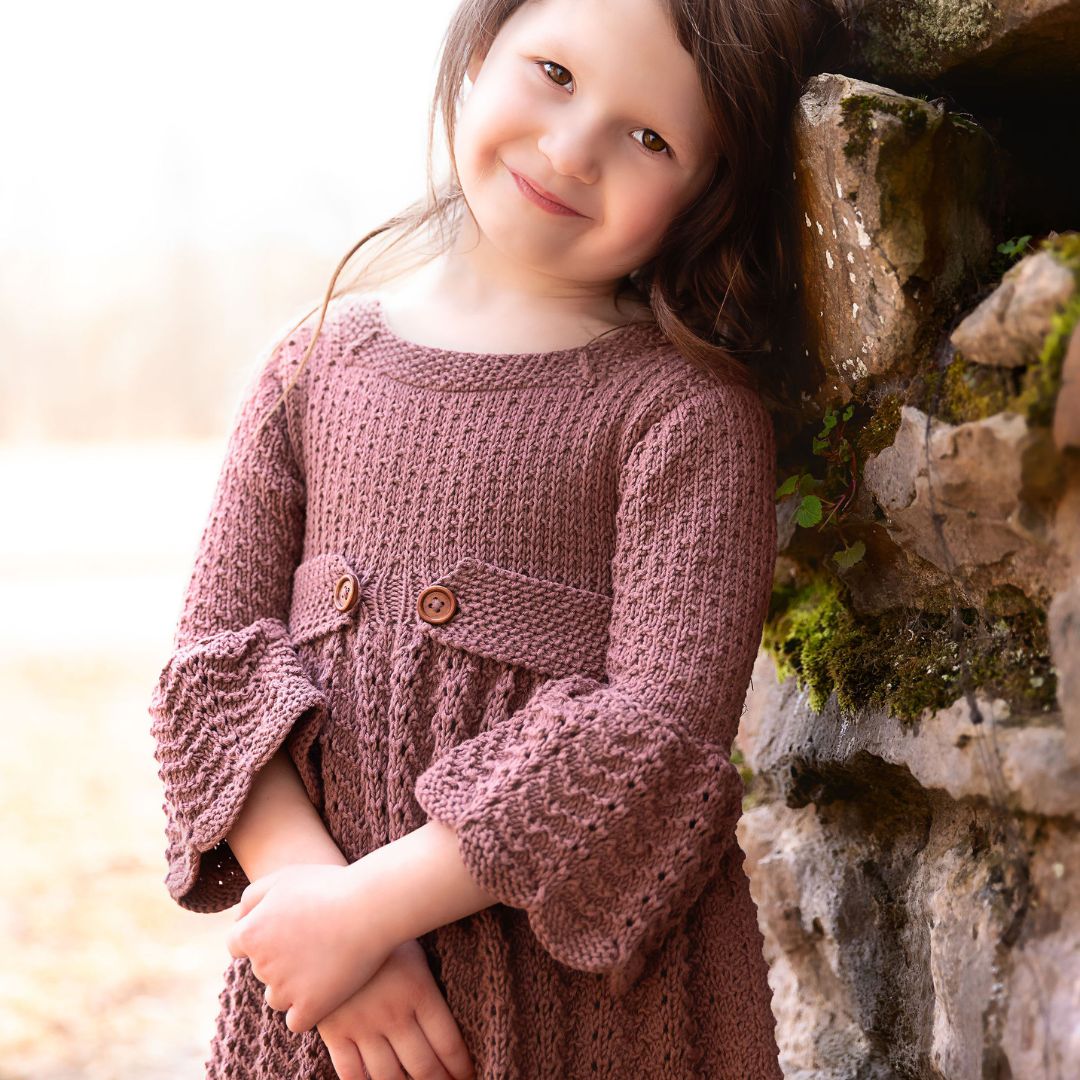 June Dress in Mocha – Handknit Vintage Baby Dress | JuneBee Baby
