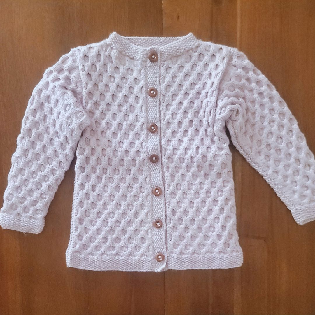 Honeycomb Cardigan in Light Lavender - Handmade Baby Knit Cardigan | JuneBee Baby
