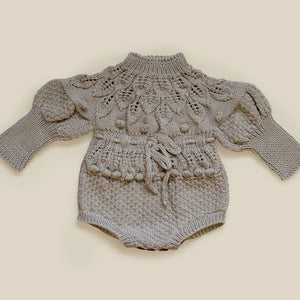 Shirley Romper in Light Clay - Handmade Baby Knit Romper | JuneBee Baby