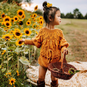 Shirley Romper in Mustard - Handmade Baby Romper with Popcorn Knit Detail
