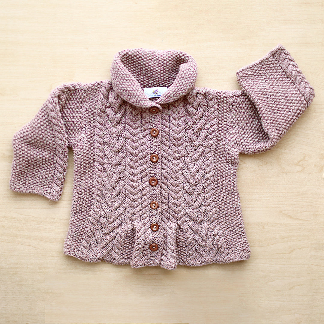 Ada Cardigan in rosy brown - handmade cable knit cardigan by JuneBee Baby
