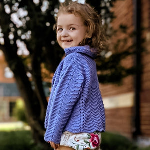 Vintage lace knit baby cardigan in periwinkle with wooden buttons - Baby Diaries by JuneBee Baby
