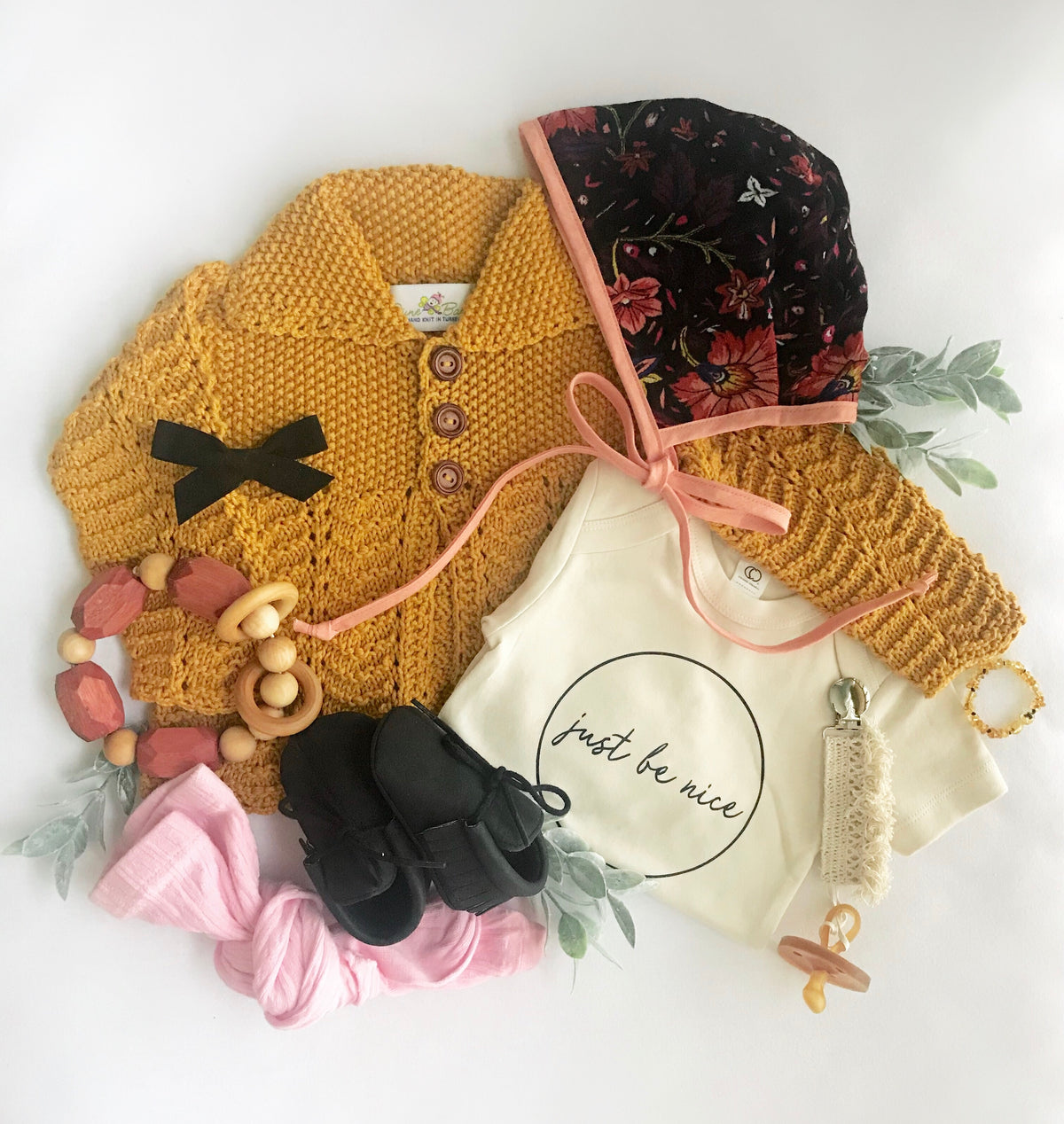 Handmade vintage lace knit baby cardigan in mustard - Baby Diaries by JuneBee Baby
