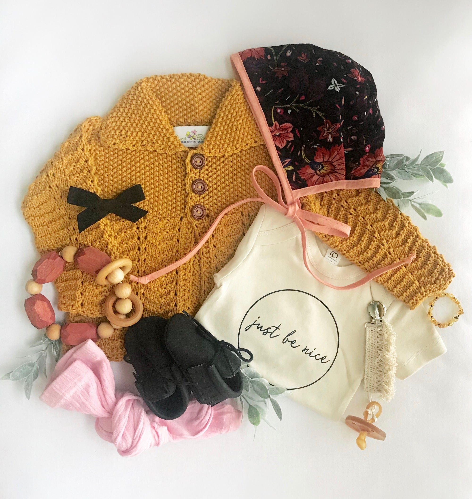 Handmade vintage lace knit baby cardigan in mustard - Baby Diaries by JuneBee Baby

