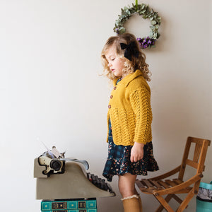 Baby Diaries Cardigan in mustard - cotton bamboo lace knit cardigan by JuneBee Baby
