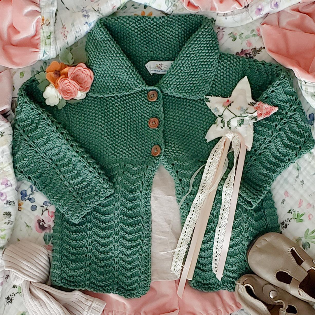 Baby Diaries Cardigan in hunter green - vintage lace knit cardigan by JuneBee Baby
