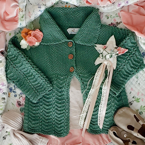 Baby Diaries Cardigan in hunter green - vintage lace knit cardigan by JuneBee Baby
