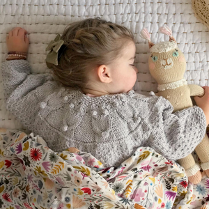 Baby Owl Cardigan in light gray - handmade natural fiber cardigan by JuneBee Baby
