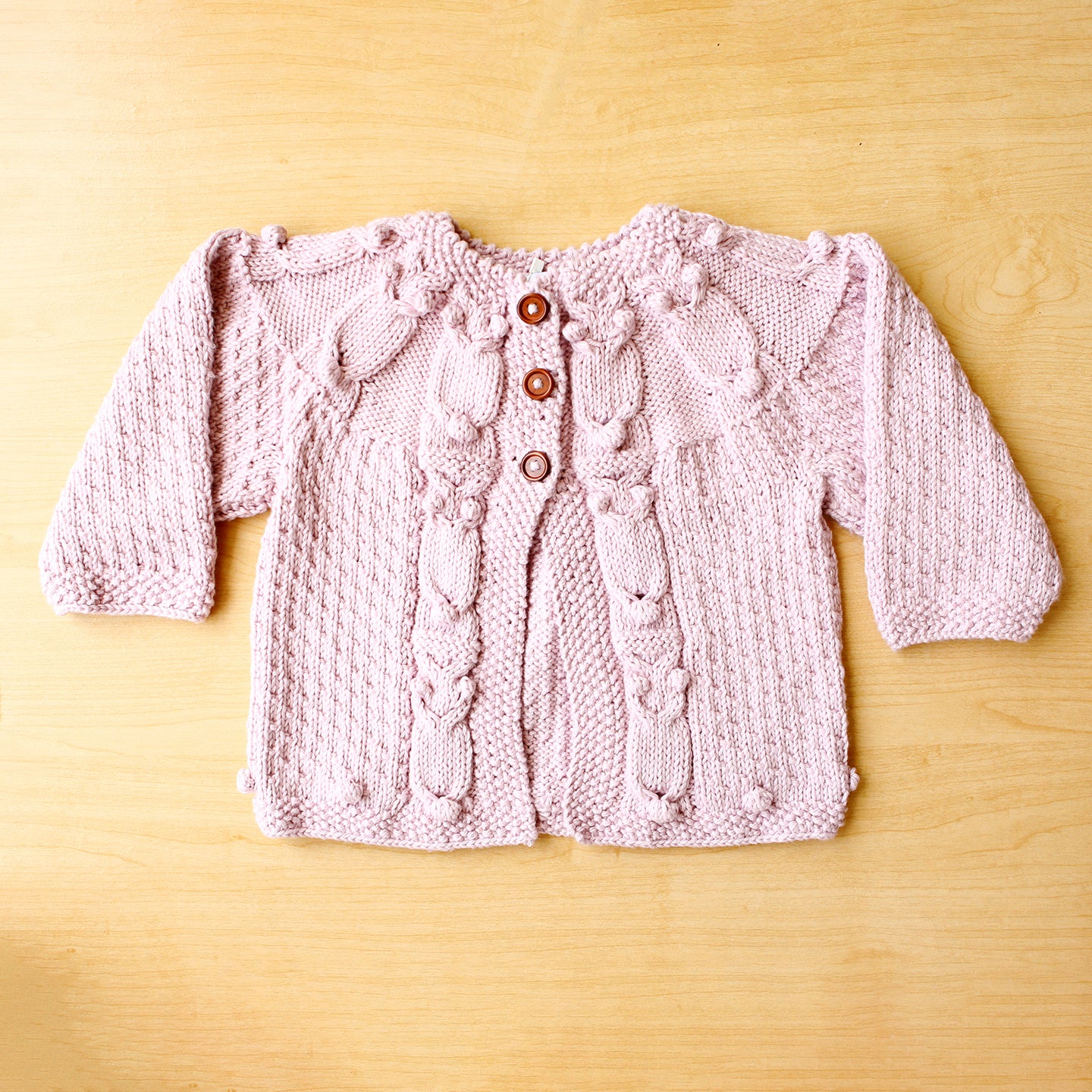 Baby Owl Cardigan in lilac - owl motif popcorn knit cardigan by JuneBee Baby
